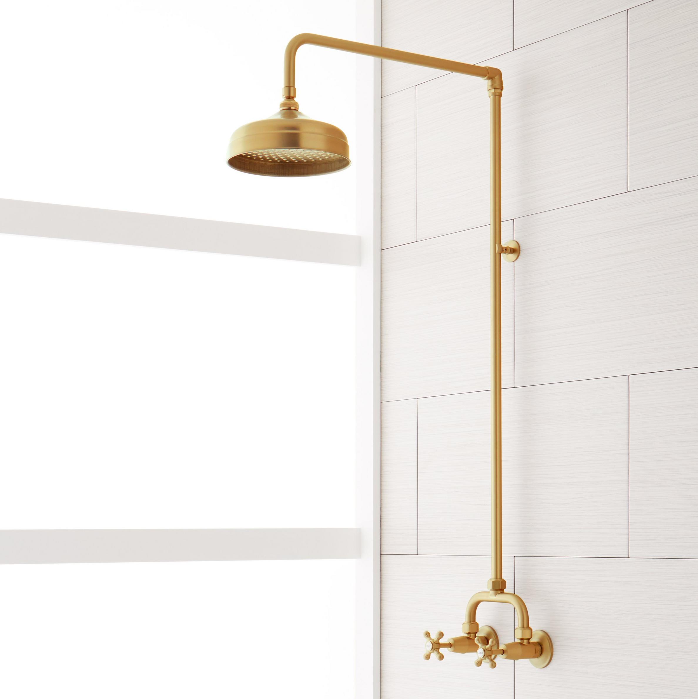 Baudette Exposed Pipe Wall-Mount Shower With Rainfall Shower Head ...