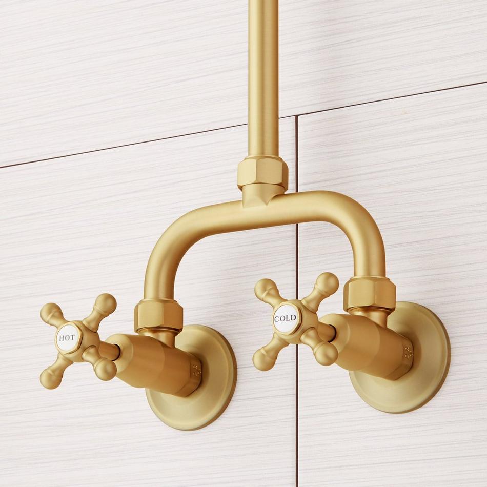 Baudette Exposed Pipe Wall Mount Shower with Rainfall Showerhead - Brushed Gold, , large image number 2