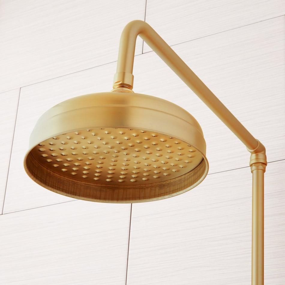 Baudette Exposed Pipe Wall Mount Shower with Rainfall Showerhead - Brushed Gold, , large image number 1