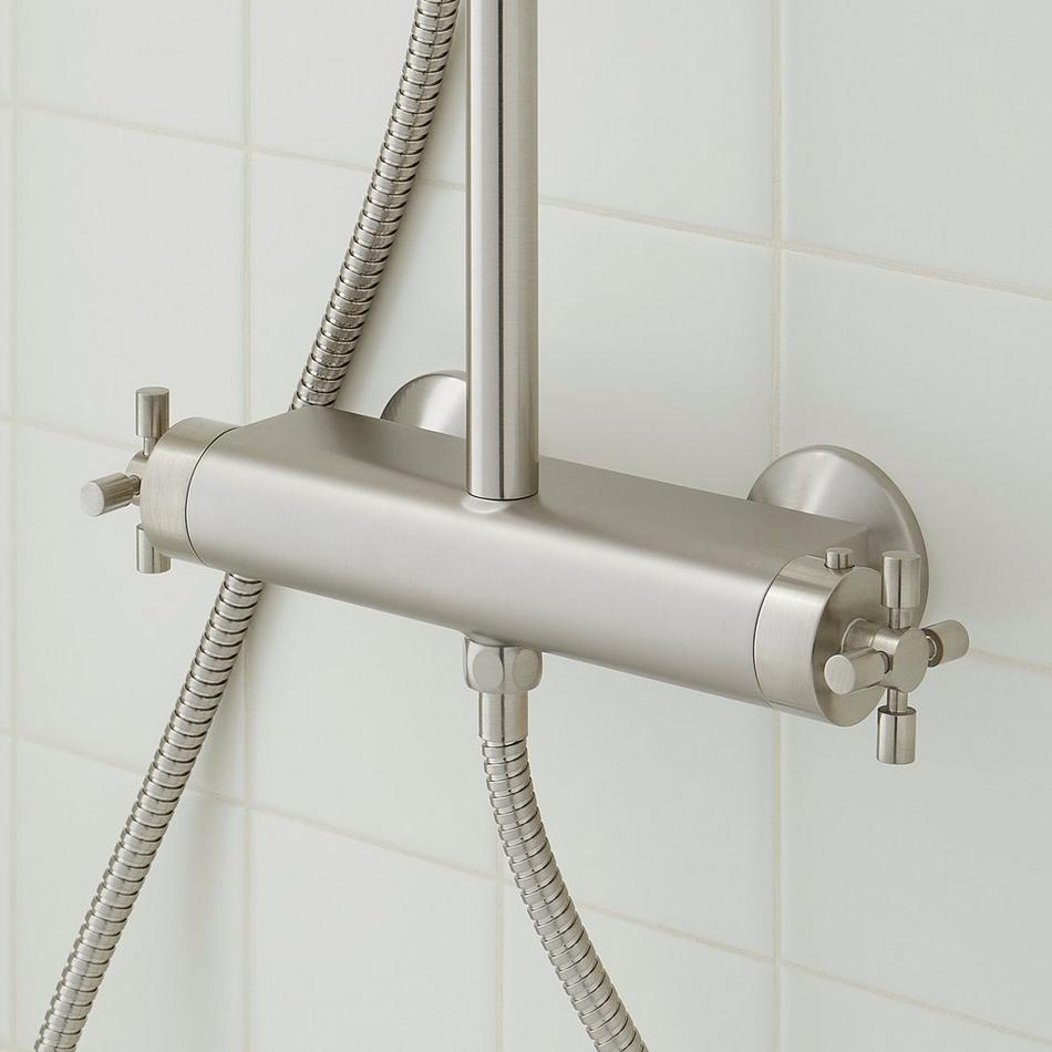 Hollybrook Thermostatic Exposed Pipe Shower with Hand Shower - Brushed Nickel, , large image number 2