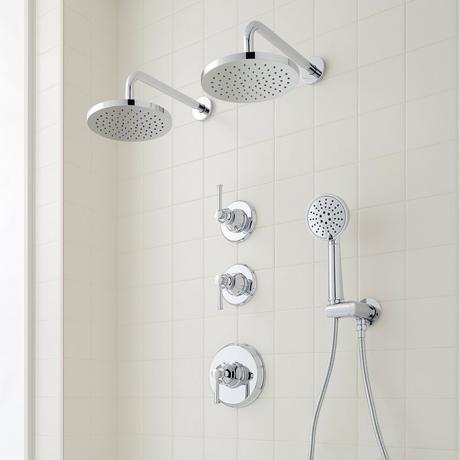 Beasley Thermostatic Shower System with Dual Showerheads and Hand Shower