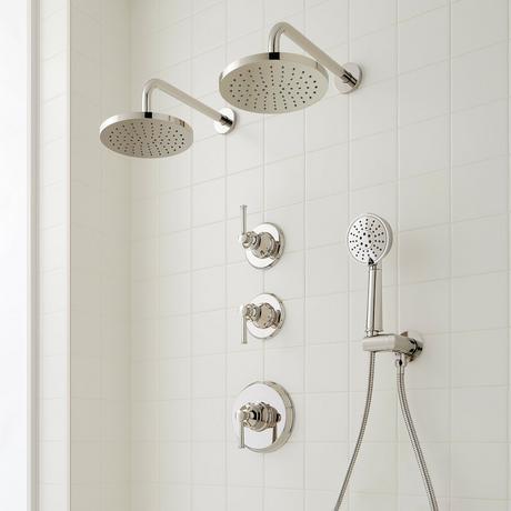 Beasley Thermostatic Shower System with Dual Showerheads and Hand Shower