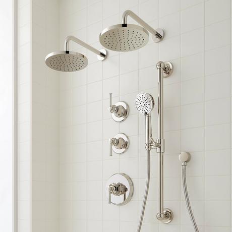 Beasley Thermostatic Shower System with Dual Showerheads, Slide Bar & Hand Shower