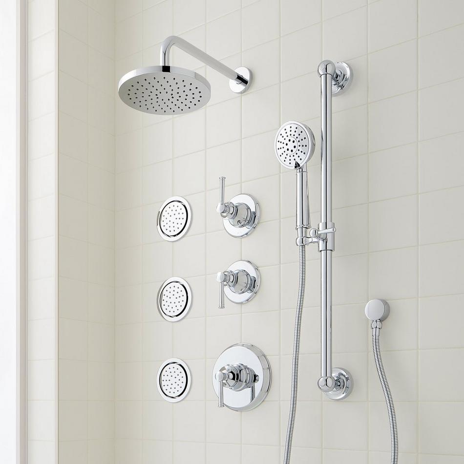Beasley Thermostatic Shower System with 3 Body Sprays, Slide Bar and Hand Shower, , large image number 1