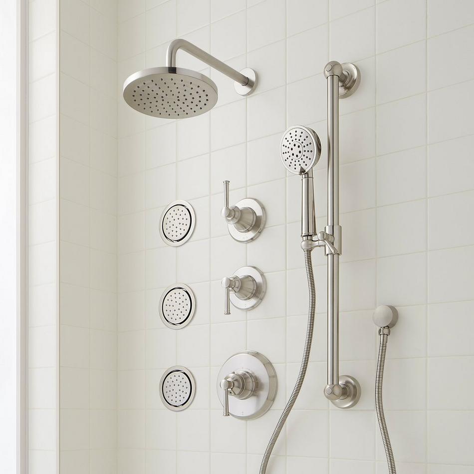 Beasley Thermostatic Shower System with 3 Body Sprays, Slide Bar and Hand Shower, , large image number 0