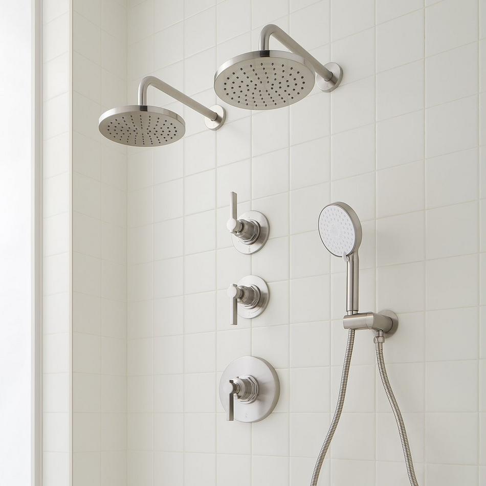 Greyfield Thermostatic Shower System with Dual Showerheads and Hand Shower, , large image number 0