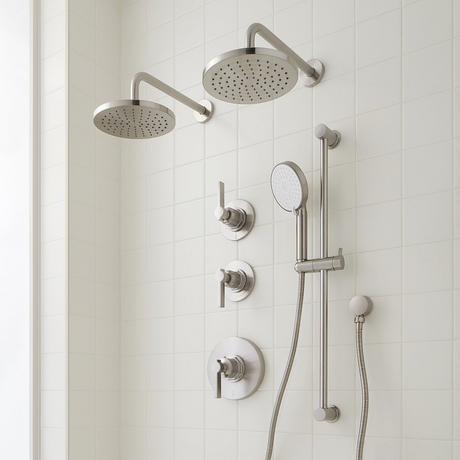 Greyfield Thermostatic Shower System with Dual Showerheads, Slide Bar & Hand Shower