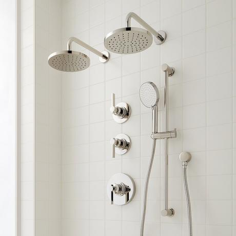 Greyfield Thermostatic Shower System with Dual Showerheads, Slide Bar & Hand Shower