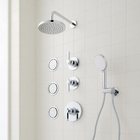 Greyfield Thermostatic Shower System with 3 Body Sprays and Hand Shower