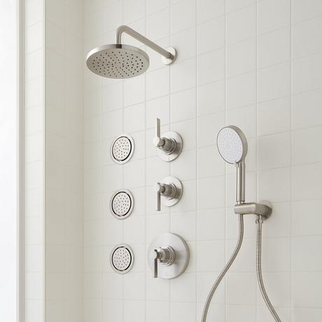 Greyfield Thermostatic Shower System with 3 Body Sprays and Hand Shower