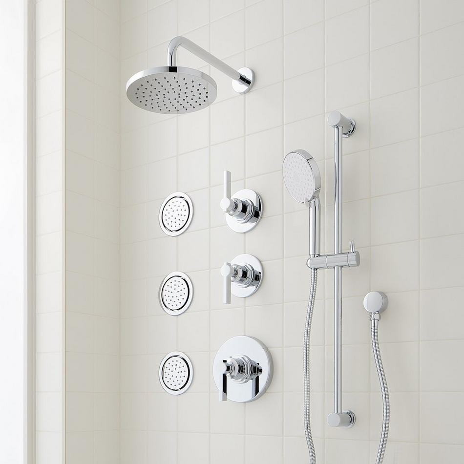 Greyfield Thermostatic Shower System with 3 Body Sprays, Slide Bar and Hand Shower, , large image number 1