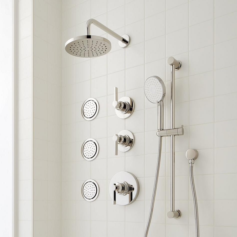 Greyfield Thermostatic Shower System with 3 Body Sprays, Slide Bar and Hand Shower, , large image number 2