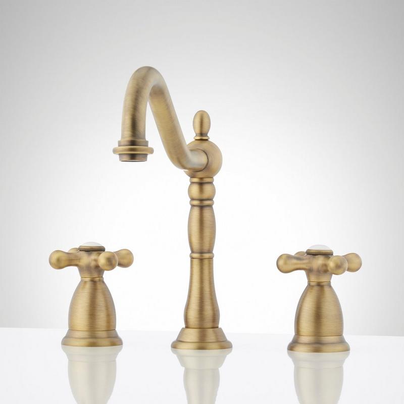 Victorian Widespread Bathroom Faucet - Aged Brass