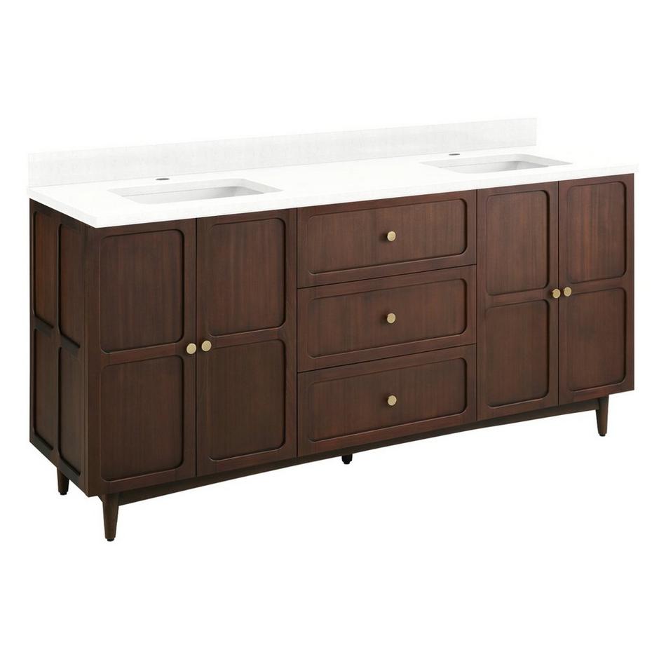 72" Delavan Vanity  - Rectangle Undermount Sinks - Cold Brew - Feathered White Quartz - Single Hole, , large image number 0