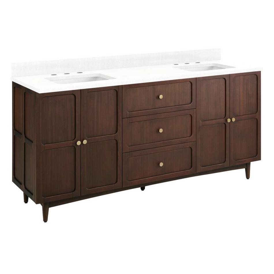 72" Delavan Vanity with Rectangle Undermount Sinks - Cold Brew - Feathered White Quartz - Widespread, , large image number 0