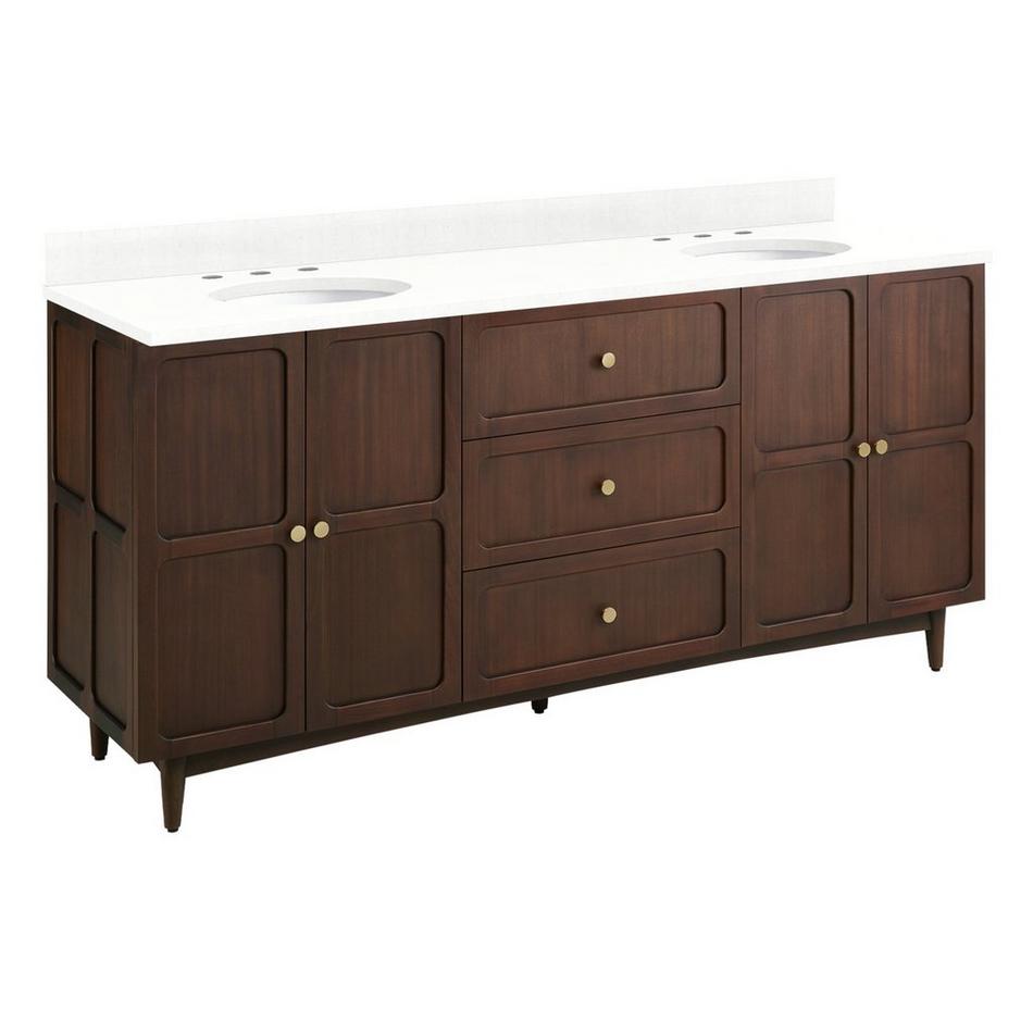 72" Delavan Vanity with Undermount Sinks - Cold Brew - Feathered White Quartz - Widespread, , large image number 0