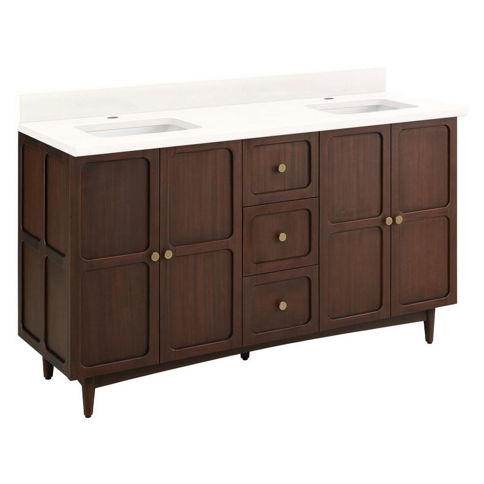 60" Delavan Vanity with Rectangular Undermount Sinks - Cold Brew - Arctic White Quartz - Single Hole, , large image number 0