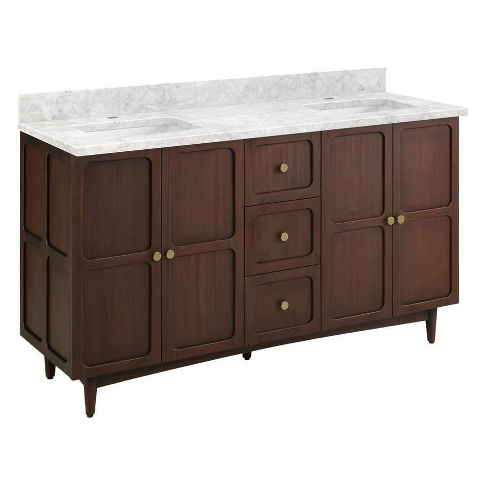 60" Delavan Vanity with Rectangular Undermount Sinks - Cold Brew - Carrara Marble - Single Hole, , large image number 1