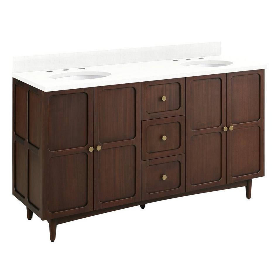 60" Delavan Vanity with Undermount Sinks - Cold Brew - Feathered White Quartz - Widespread, , large image number 0