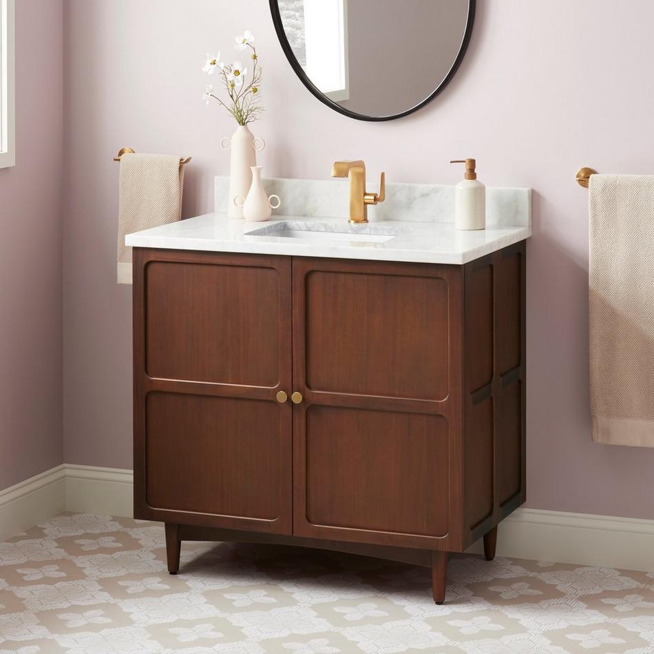 36" Delavan Vanity with Rectangular Undermount Sink - Cold Brew - Carrara Marble - Single Hole, , large image number 0