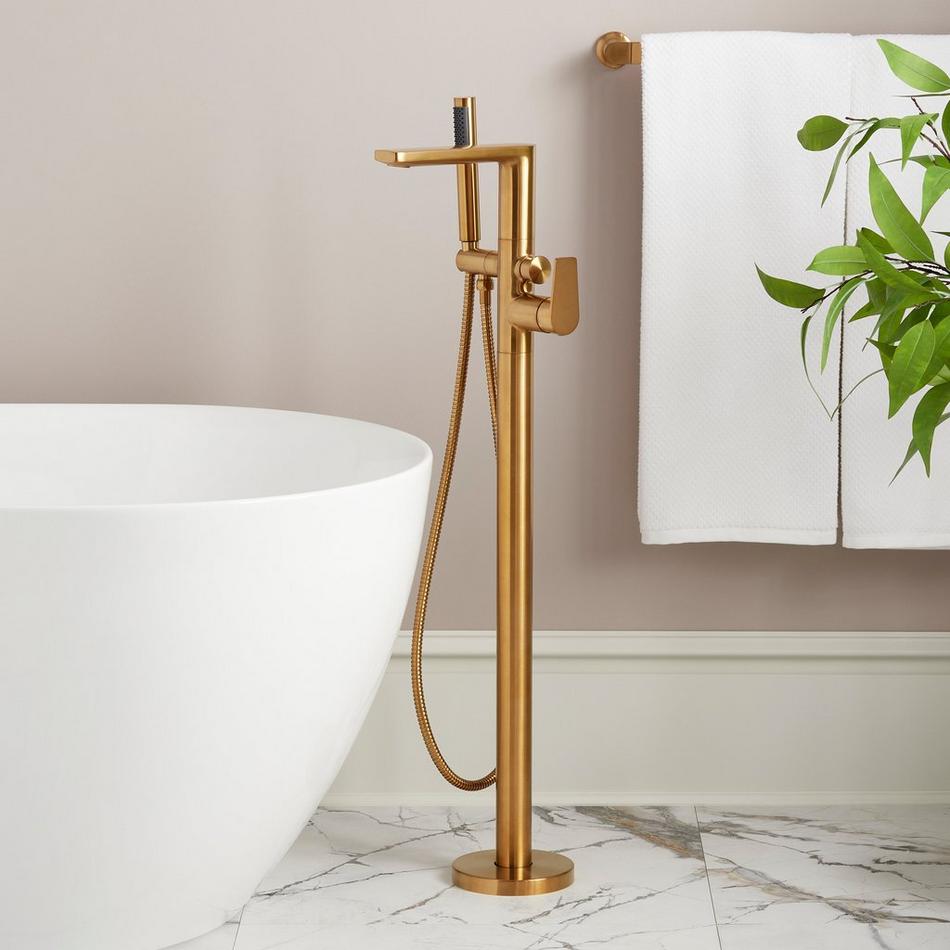 Berwyn Freestanding Tub Faucet with Hand Shower and Rough-In Valve with Stops - Brushed Gold, , large image number 0