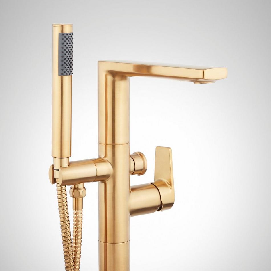 Berwyn Freestanding Tub Faucet with Hand Shower and Rough-In Valve with Stops - Brushed Gold, , large image number 1