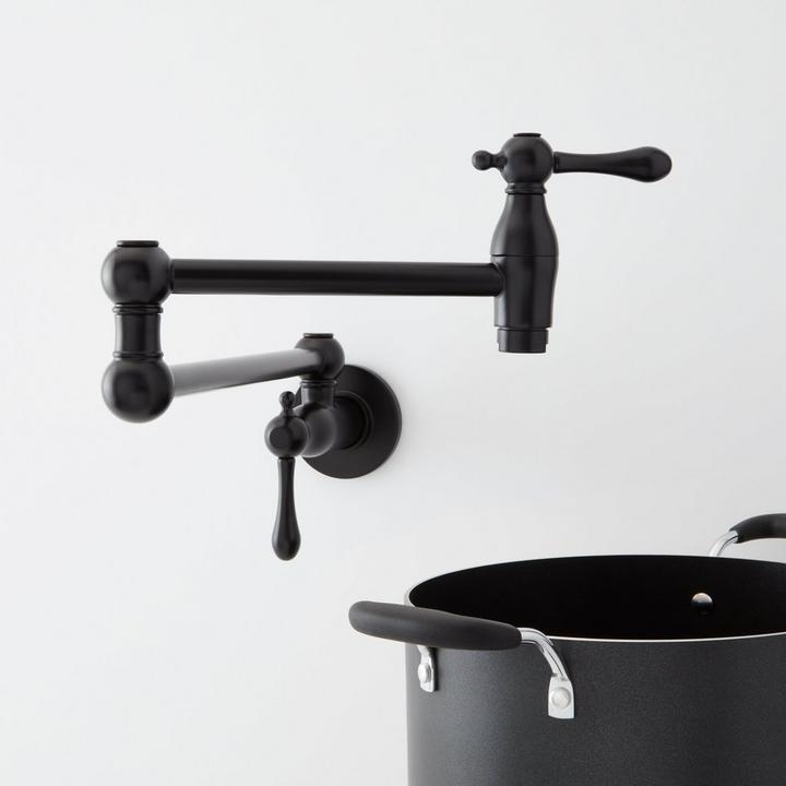 Traditional Retractable Wall-Mount Pot Filler Faucet in Matte Black