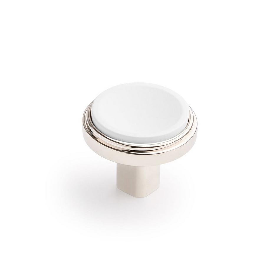 Anberlin Round Two Tone Cabinet Knob Matte White - Polished Nickel, , large image number 0