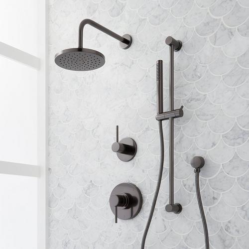 Lexia Pressure Balance Shower System with Slide Bar and Hand Shower in Gunmetal
