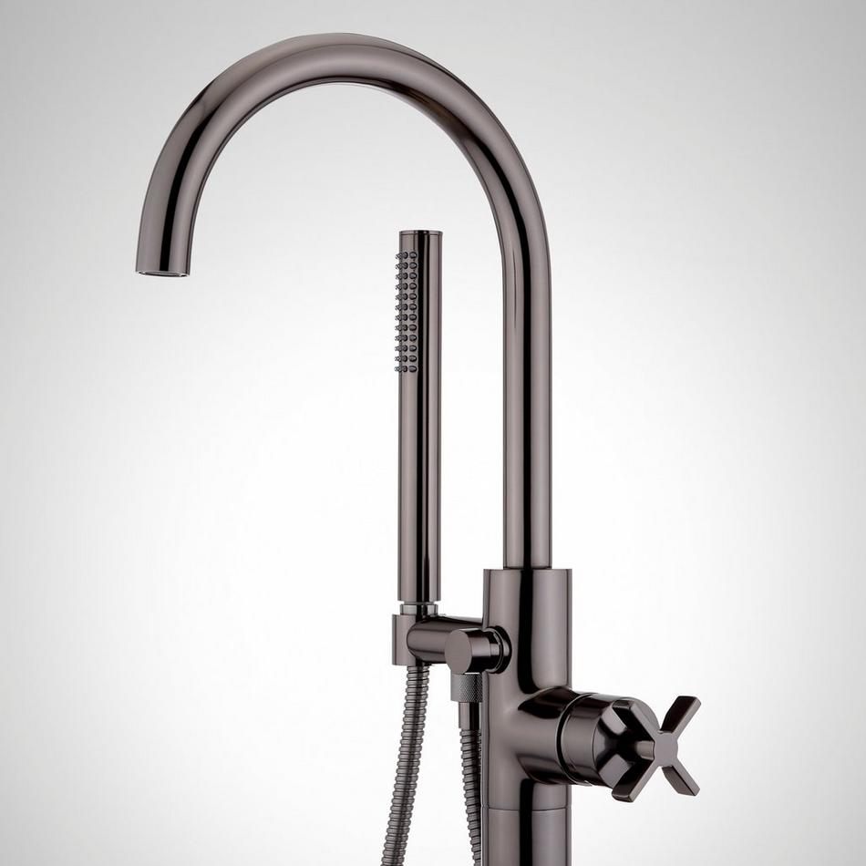 Vassor Freestanding Tub Faucet with Hand Shower and Rough-In Valve with Stops - Gunmetal, , large image number 1
