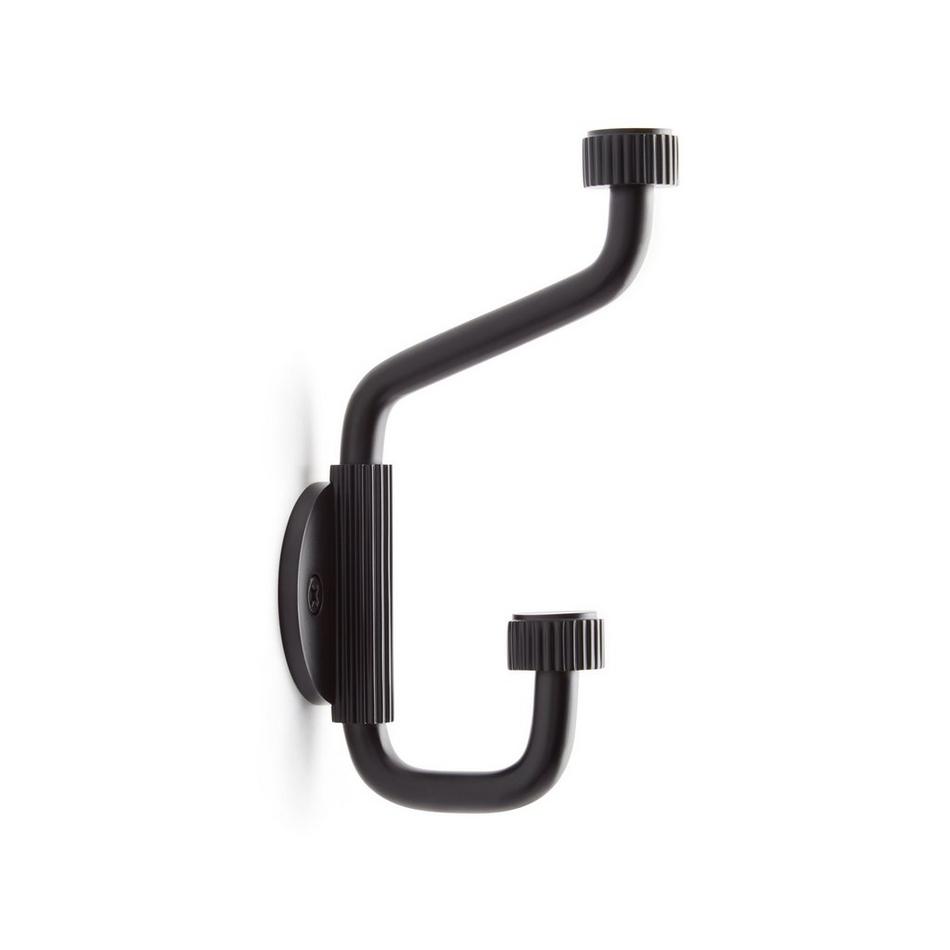 Brixlee Reeded Brass Double Hook - Matte Black, , large image number 1