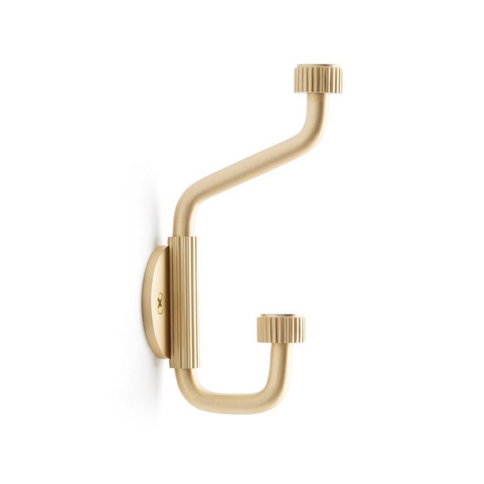 Brixlee Reeded Brass Double Hook - Satin Brass, , large image number 1