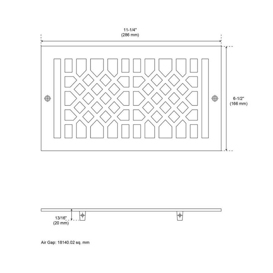 Antique Style Brass Oversized Wall Register - Brushed Nickel - 6" x 10" (6-3/4" x 11-5/8" Overall), , large image number 2