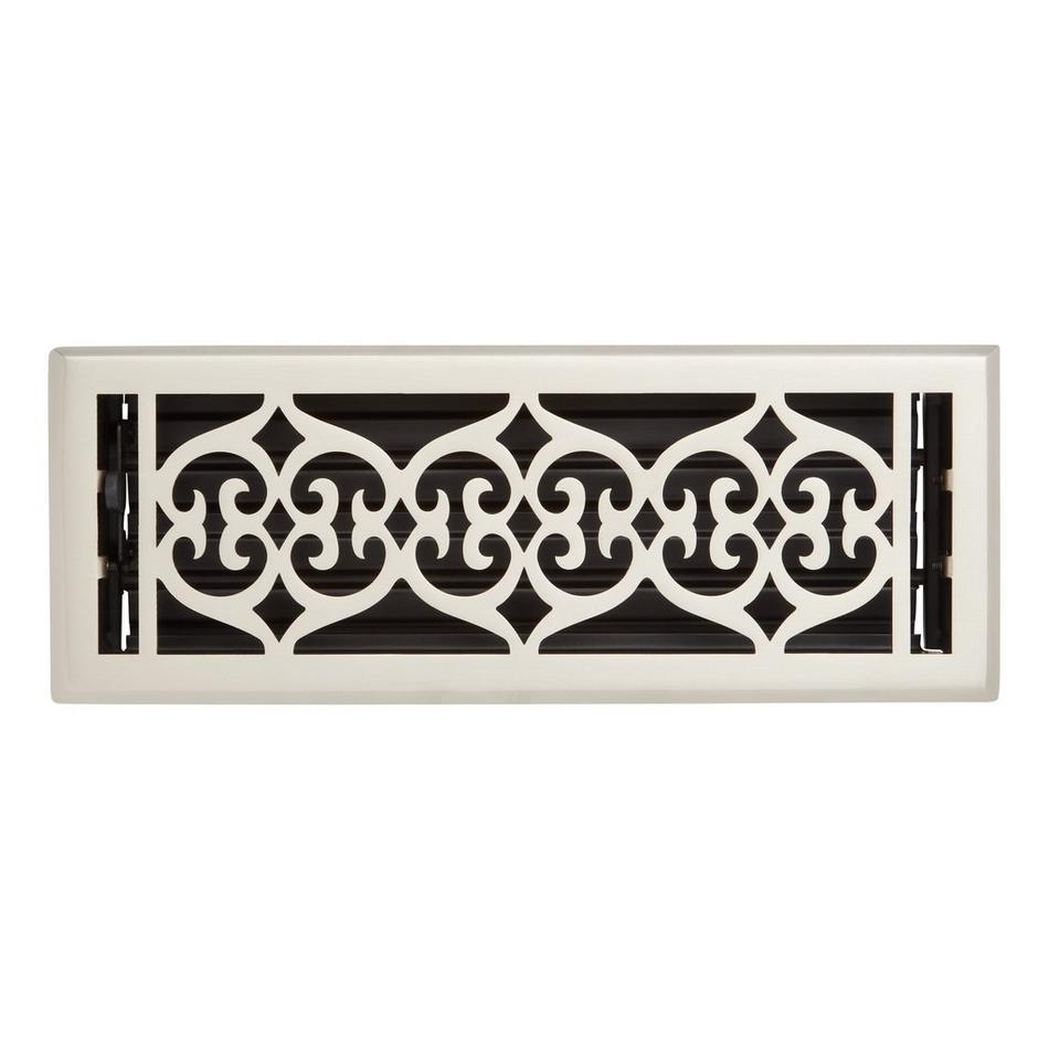 Old Victorian Steel Floor/Wall Register - Brushed Nickel - 4" x 10" (5-1/4" x 11-5/16" Overall), , large image number 0
