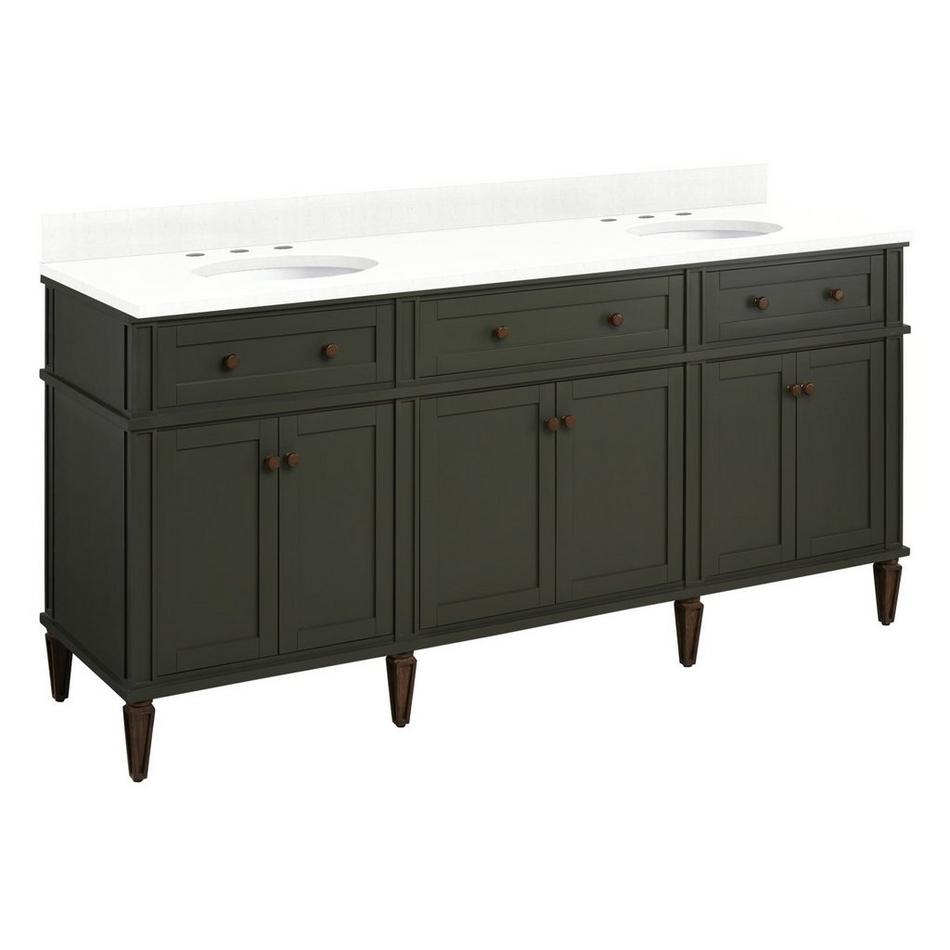 72" Elmdale Vanity with Undermount Sinks - Dark Olive Green - Feathered White Quartz - Widespread, , large image number 0
