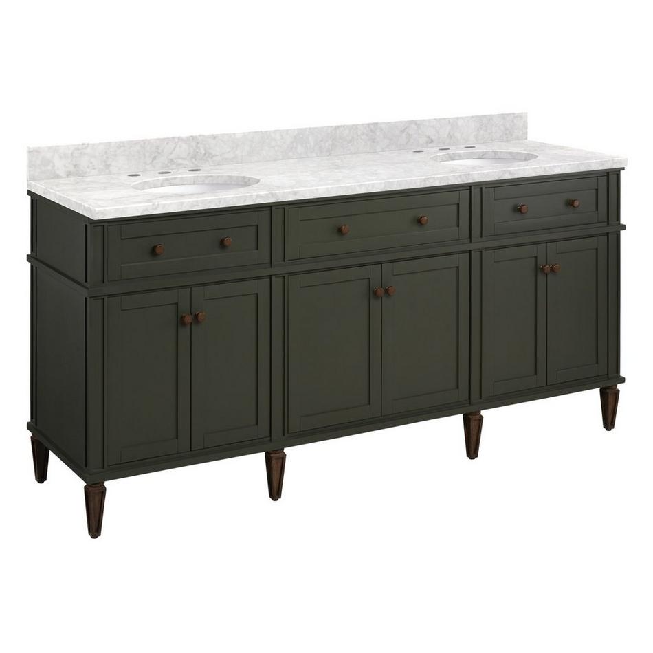 72" Elmdale Vanity with Undermount Sinks - Dark Olive Green - Carrara Marble - Widespread, , large image number 1
