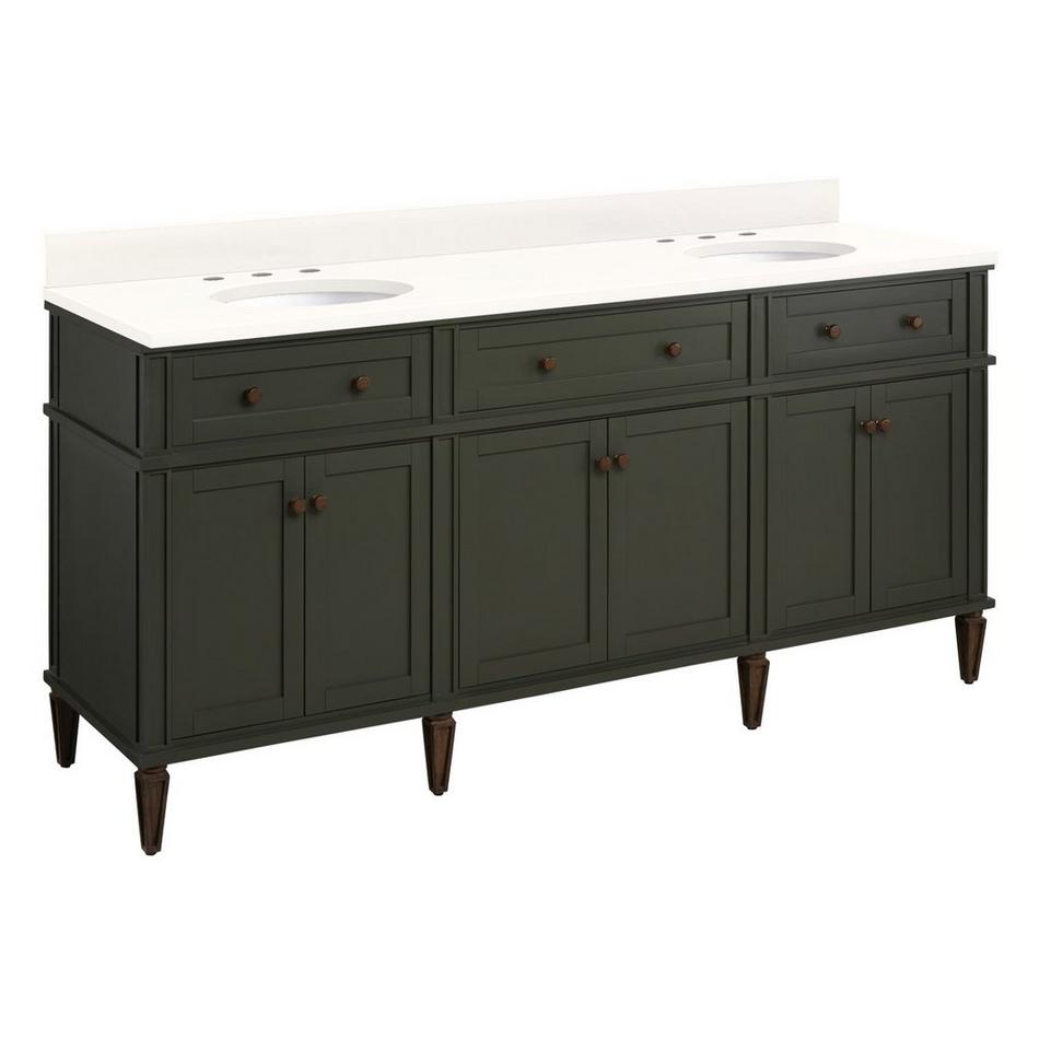 72" Elmdale Vanity with Undermount Sinks - Dark Olive Green - Arctic White Quartz - Widespread, , large image number 0