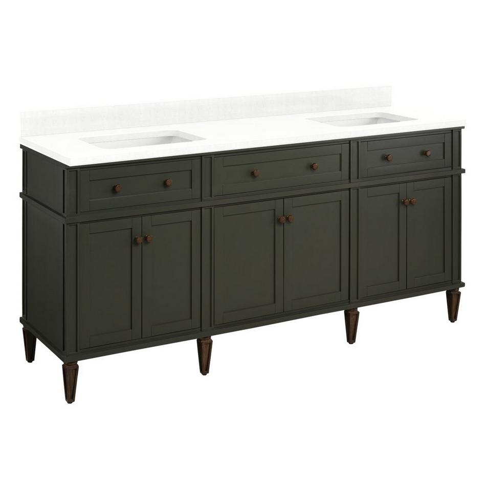 72" Elmdale Vanity with Rectangular Undermount Sinks - Dark Olive Green - Feathered White - 0 Hole, , large image number 0