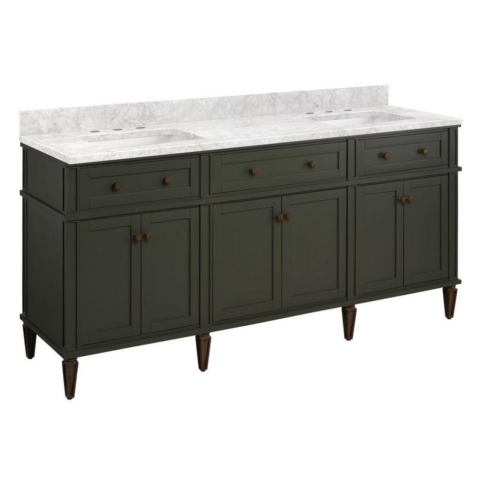 72" Elmdale Vanity with Rectangular Undermount Sinks - Dark Olive Green - Carrara - Widespread, , large image number 1