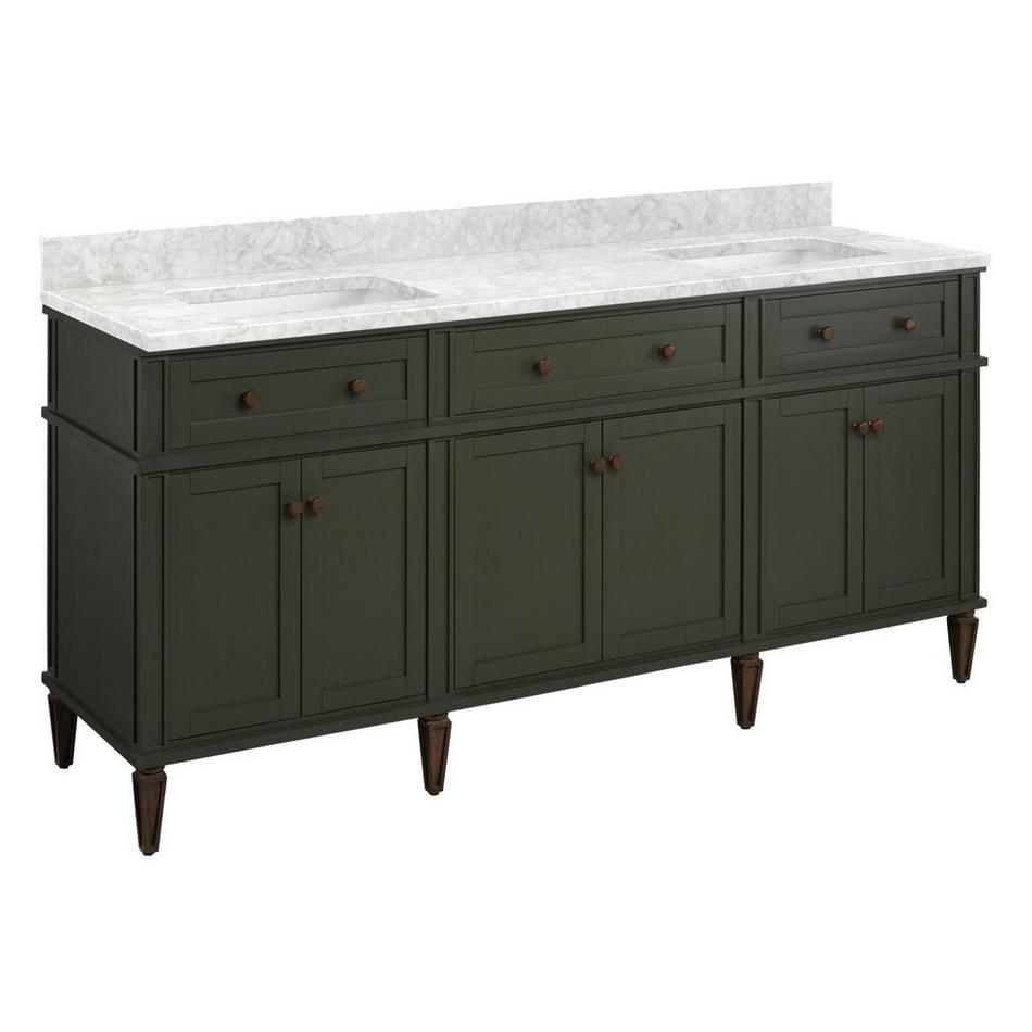 72" Elmdale Vanity with Rectangular Undermount Sinks - Dark Olive Green - Carrara - No Faucet Holes, , large image number 0