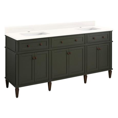 72" Elmdale Vanity with Rectangular Undermount Sinks - Dark Olive Green
