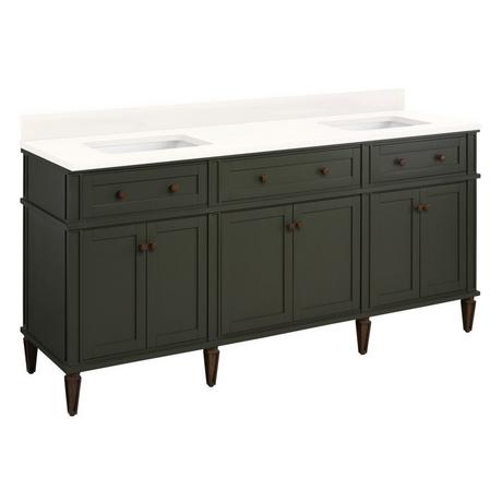 72" Elmdale Vanity with Rectangular Undermount Sinks - Dark Olive Green