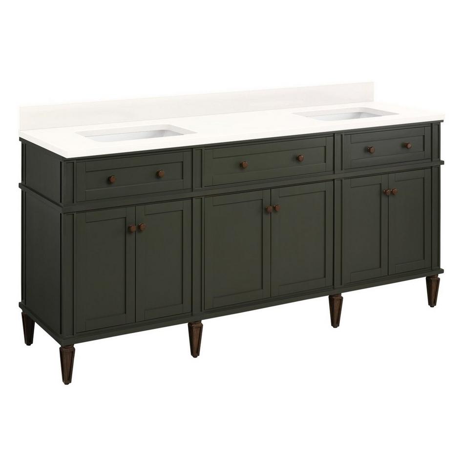 72" Elmdale Vanity with Rectangle Undermount Sinks - Dark Olive Green - Arctic White - No Fct Holes, , large image number 1