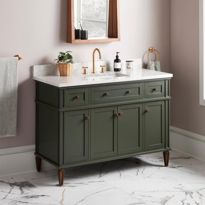 48" Elmdale Vanity with Rectangular Undermount Sink in Dark Olive Green for Victorian style furniture