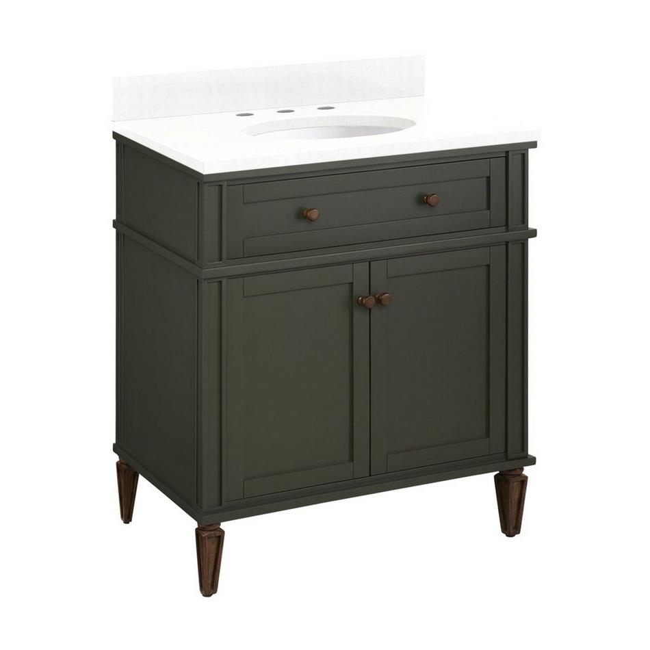 30" Elmdale Vanity with Undermount Sink - Dark Olive Green - Feathered White Quartz - Widespread, , large image number 0