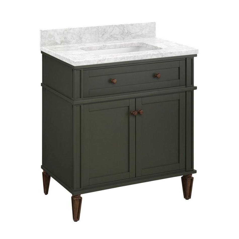 30" Elmdale Vanity with Rectangular Undermount Sink - Dark Olive Green - Carrara - No Faucet Holes, , large image number 0