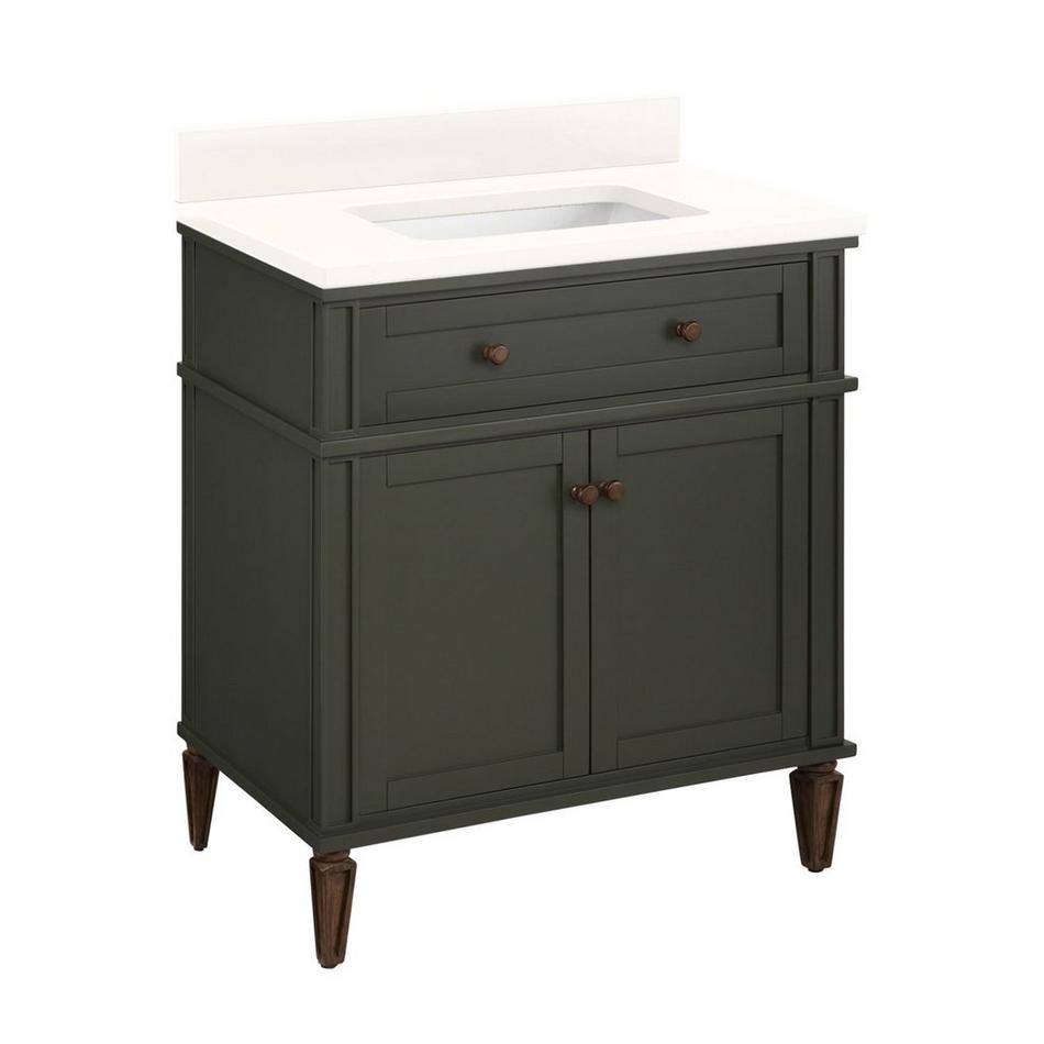 30" Elmdale Vanity with Rectangle Undermount Sink - Dark Olive Green - Arctic White - No Faucet Hole, , large image number 1