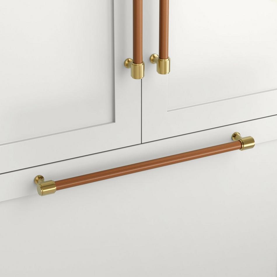 18" Lazzara Appliance Pull Cognac Leather - Champagne Bronze, , large image number 0