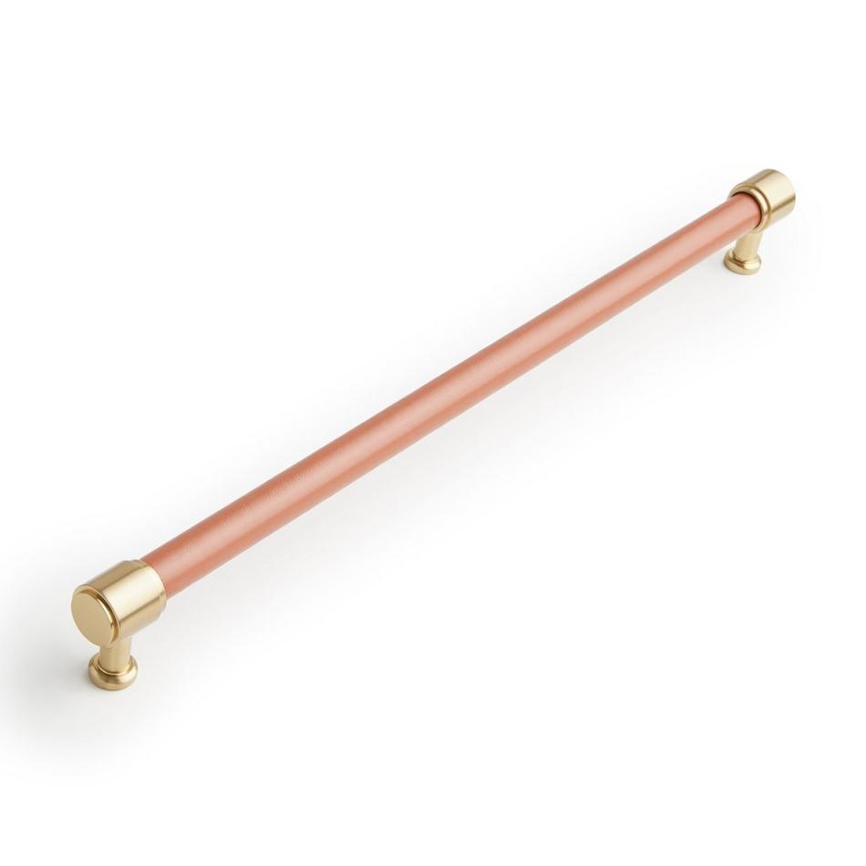 12-5/8" Lazzara Oversized Cabinet Pull Cognac Leather - Golden Champagne, , large image number 0