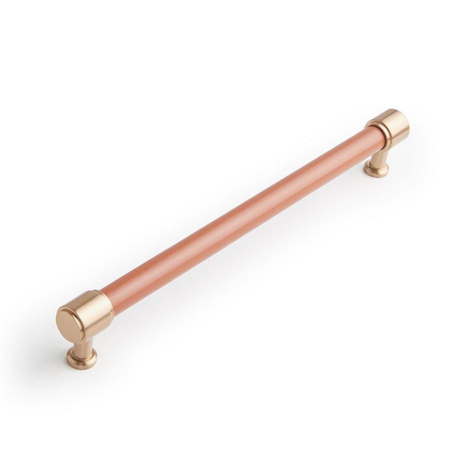 10-1/16" Lazzara Oversized Cabinet Pull Cognac Leather - Champagne Bronze, , large image number 0